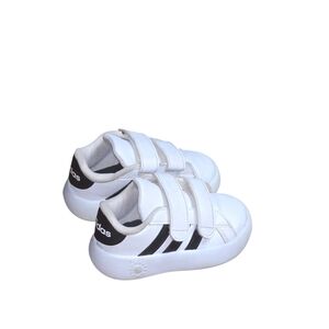 Adidas Kids Grand Court 3.0 Shoes White and Black Velcro Sneakers Size 7K